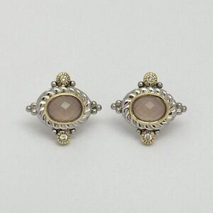 Judith Ripka JR Two Rose Quartz Earrings in Sterling Silver & 18K Yellow Gold